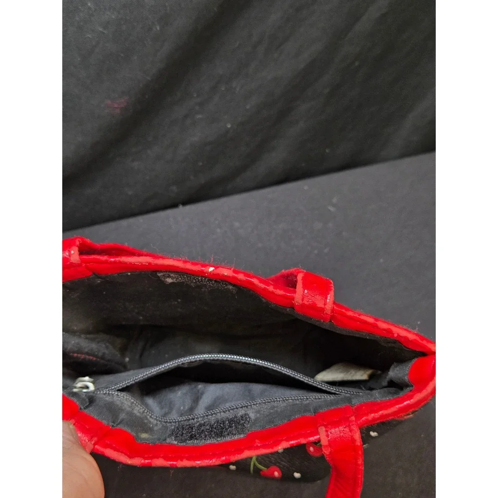 Cherry 3 Piece‎ Leather Handbag Set Black Red Heart Satchel Mini Tote Wallet